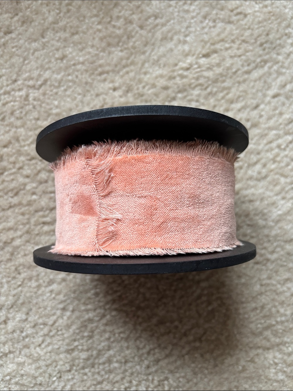 NWT Terrain Anthropologie Peach/ light pink Velvet frayed Ribbon Spool